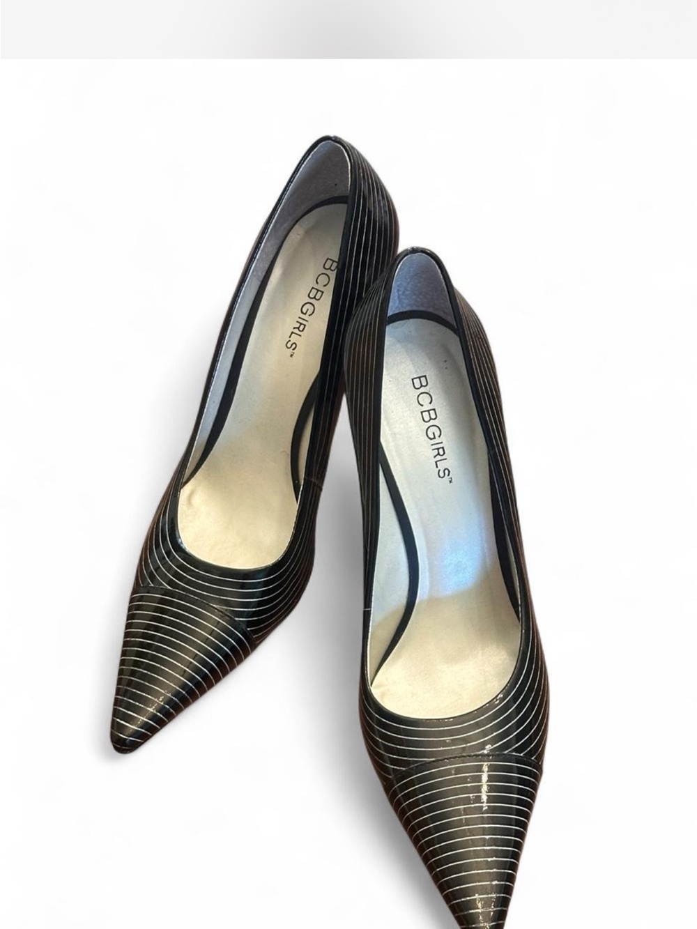 BCBGenerations Y2K Black Striped Pointed-Toe Pumps size